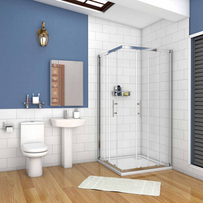 Aica 195 cm Box Doccia Angolare Doppie Porte Scorrevoli In Vetro 6mm Temperato Anticalcare Trasparente e Telaio Cromo Lucido