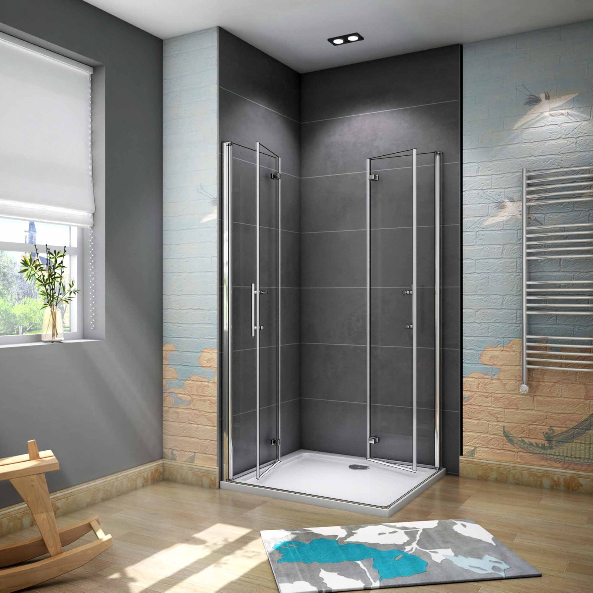 Aica 185 cm Box Doccia Angolare Doppia Porta Apertura Battente-Pieghevole Vetro 6 mm Temperato Trasparente Anticalcare