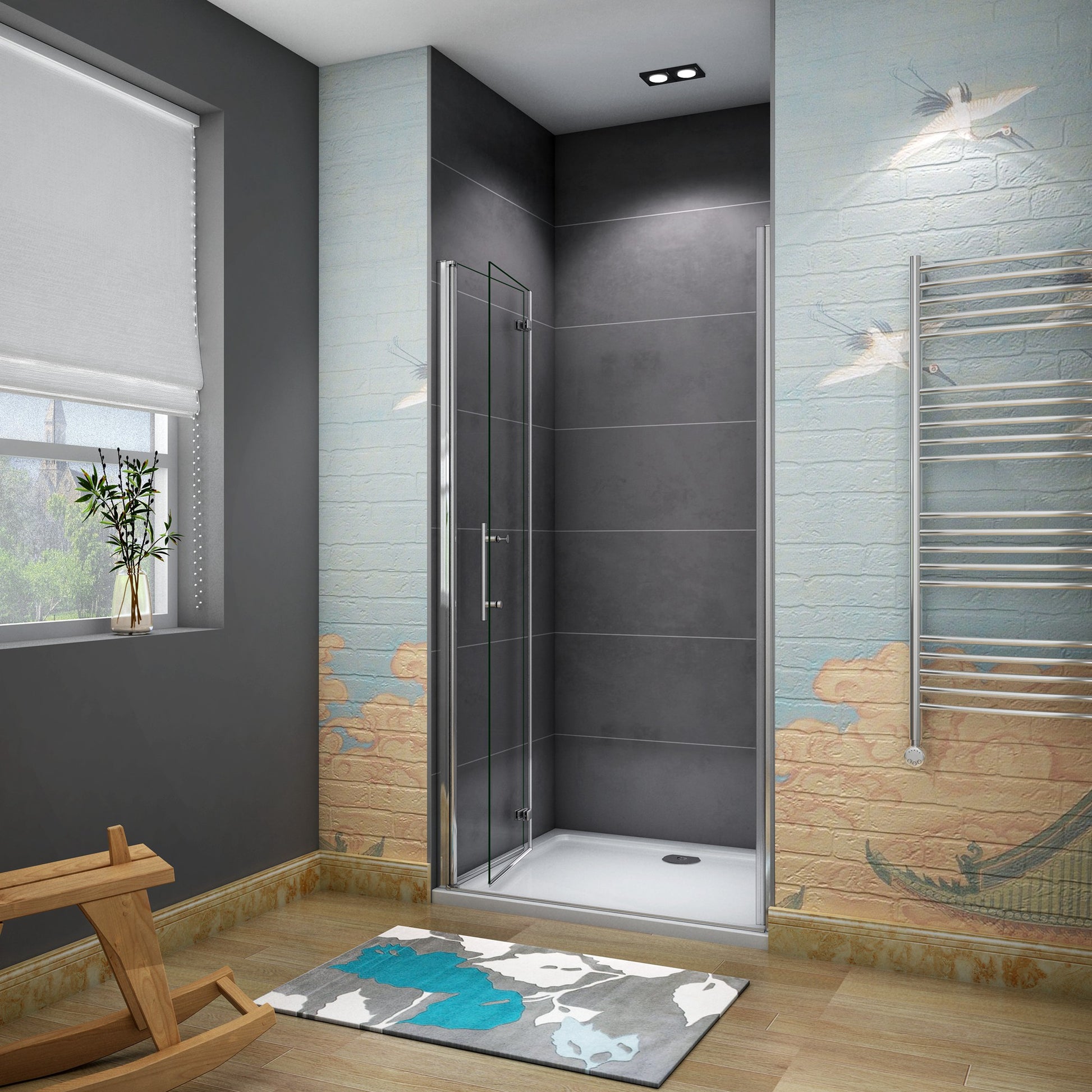 Aica 185 cm Porta Doccia Per Nicchia Battente e Pieghevole a Libro In Vetro Temperato Trasparente Anticalcare Da 6 mm