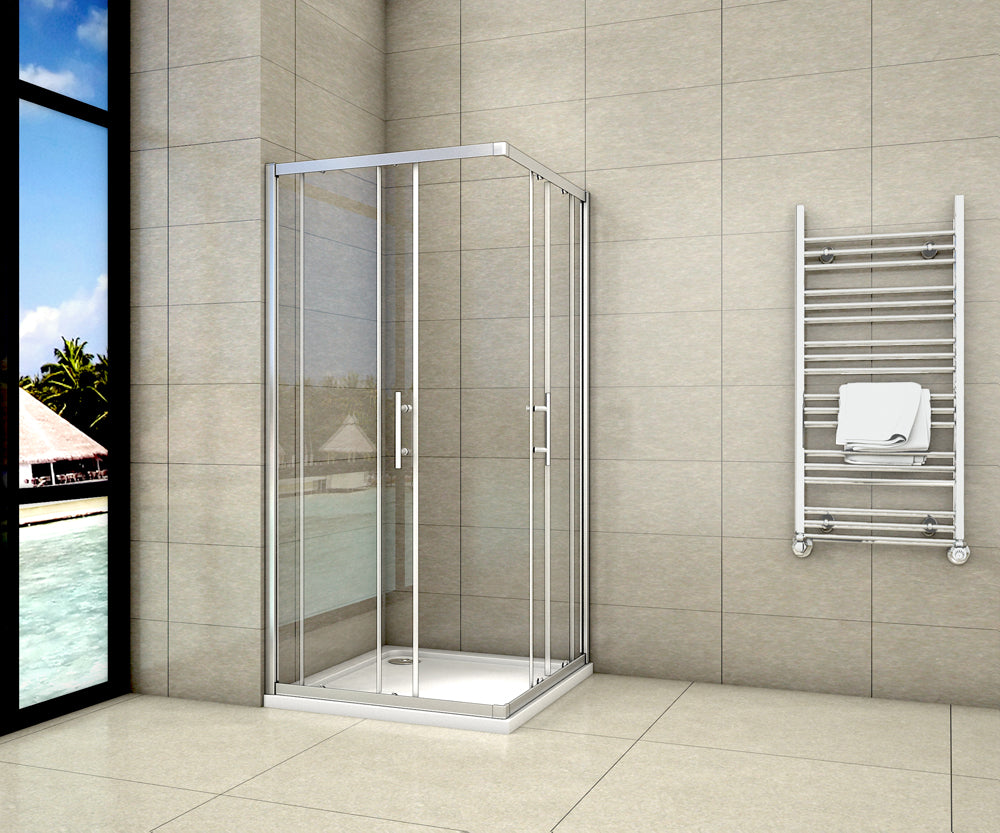 Aica 195 cm Box Doccia Angolare Doppie Porte Scorrevoli In Vetro 6mm Temperato Anticalcare Trasparente e Telaio Cromo Lucido varie dimensioni