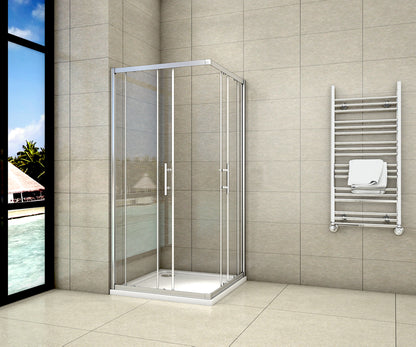 Aica 195 cm Box Doccia Angolare Doppie Porte Scorrevoli In Vetro 6mm Temperato Anticalcare Trasparente e Telaio Cromo Lucido varie dimensioni