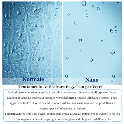 Aica Walk In Parete Per Doccia Fissa in Vetro Temperato 8 mm Anticalcare Fascia Opaca Centrale ANTI FRANTUMI Telaio Cromato Lucido Varie Misure