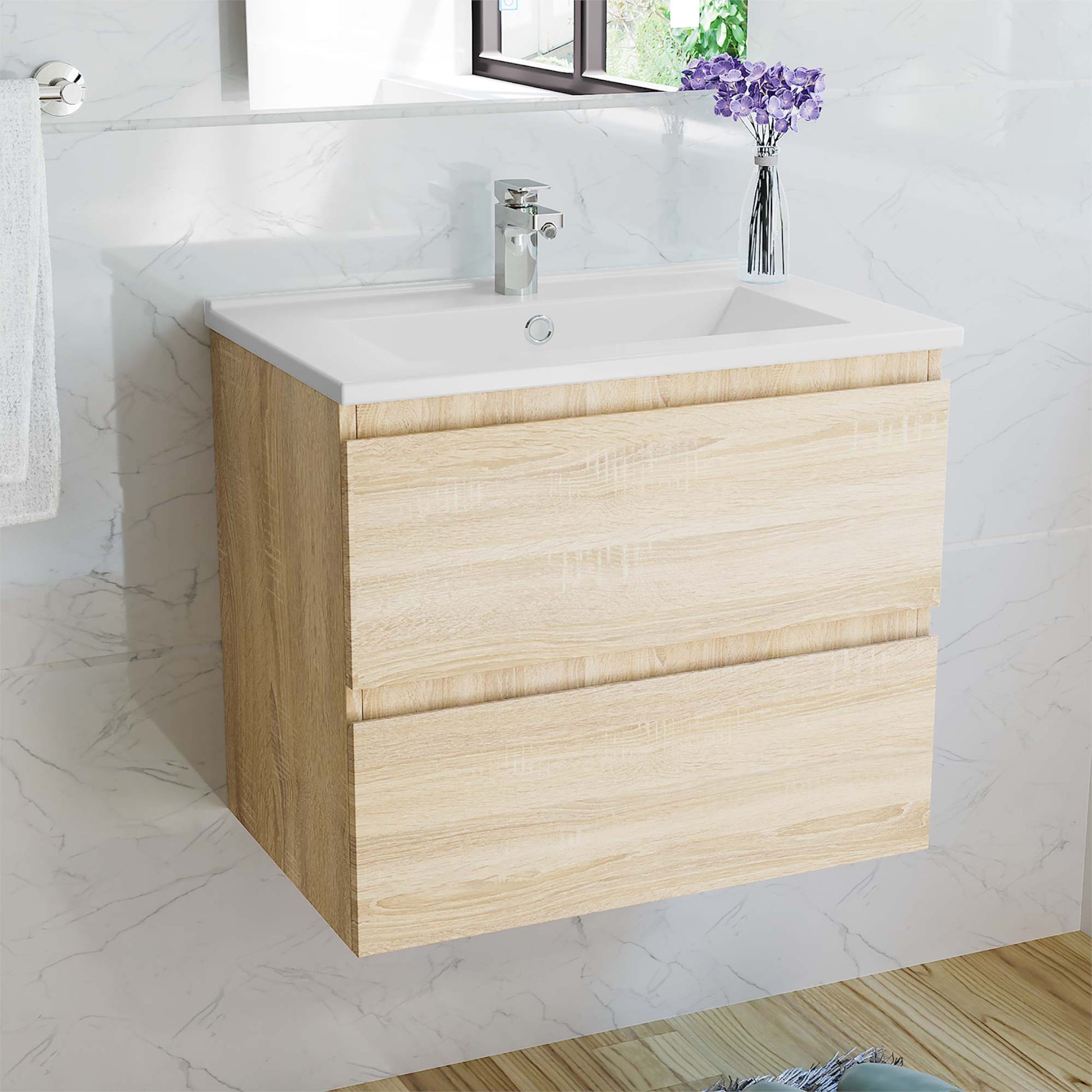 Aica sospeso salvaspazi Mobile Bagno , con lavabo in Ceramica e 2 cassetti