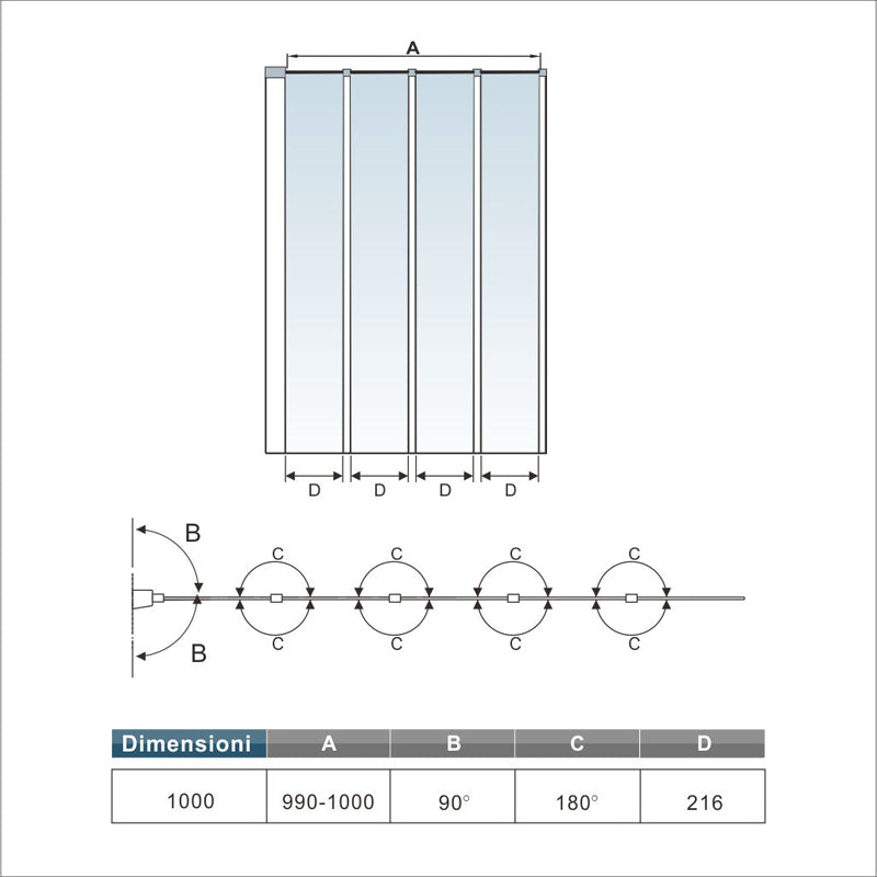 Aica 100x140 cm Sopravasca Parete Per Vasca Pieghevole a Libro Vetro 4 mm Temperato Trasparente Da 4 Antine Telai Cromati Lucidi