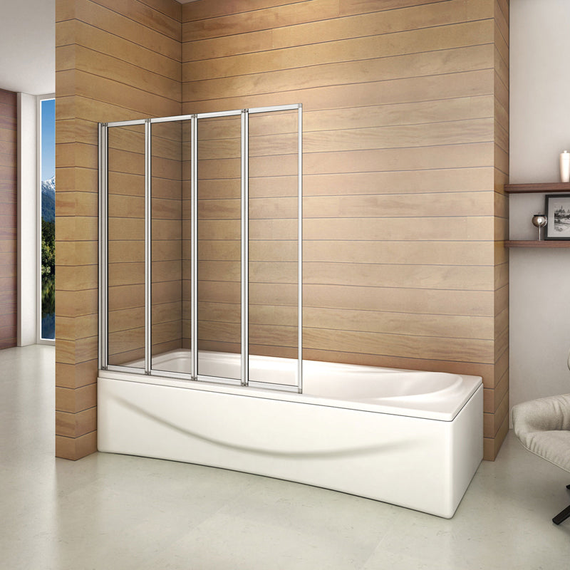 Aica 100x140 cm Sopravasca Parete Per Vasca Pieghevole a Libro 4 Antine Vetro Temperato Trasparente 4 mm Telaio Con Processo Di Elettroforesi