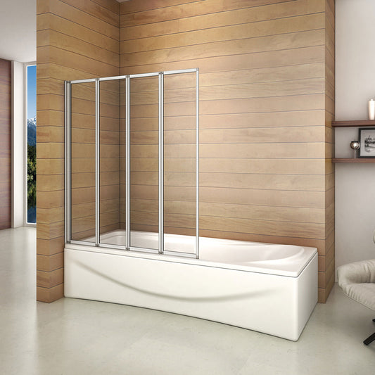 Aica 100x140 cm Sopravasca Parete Per Vasca Pieghevole a Libro 4 Antine Vetro Temperato Trasparente 4 mm Telaio Con Processo Di Elettroforesi