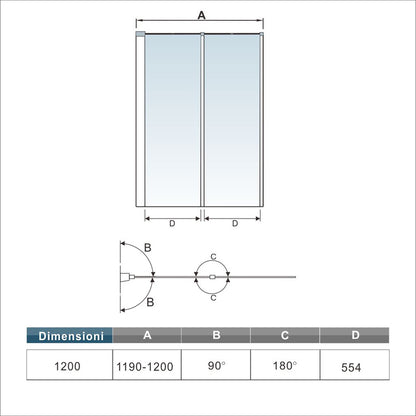 Aica 120x140 cm Sopravasca / Parete Per Vasca Pieghevole a Libro Vetro 4 mm Temperato Trasparente Formato Da 2 Antine Telai Cromati Lucidi