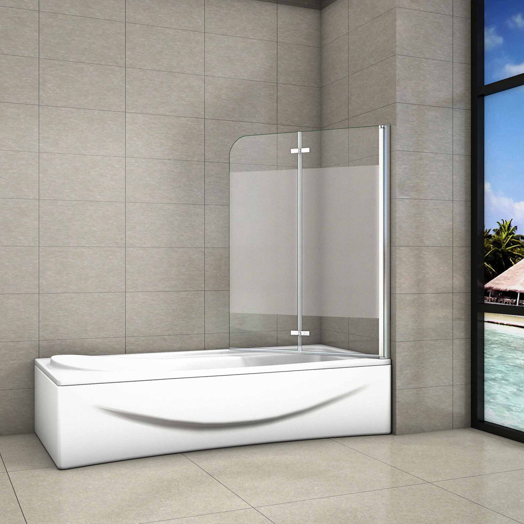 Aica Sopravasca 140 cm Apribile 180 Gradi verso Sinistro/Destro in Vetro Temperato 6 mm Trasparente Anticalcare Fascia Centrale Opaca 120x140cm Verso Destro