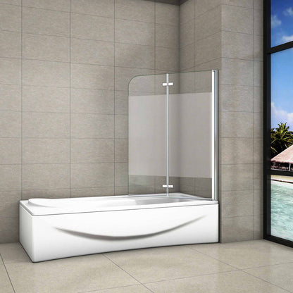 Aica Sopravasca 140 cm Apribile 180 Gradi verso Sinistro/Destro in Vetro Temperato 6 mm Trasparente Anticalcare Fascia Centrale Opaca 120x140cm Verso Destro