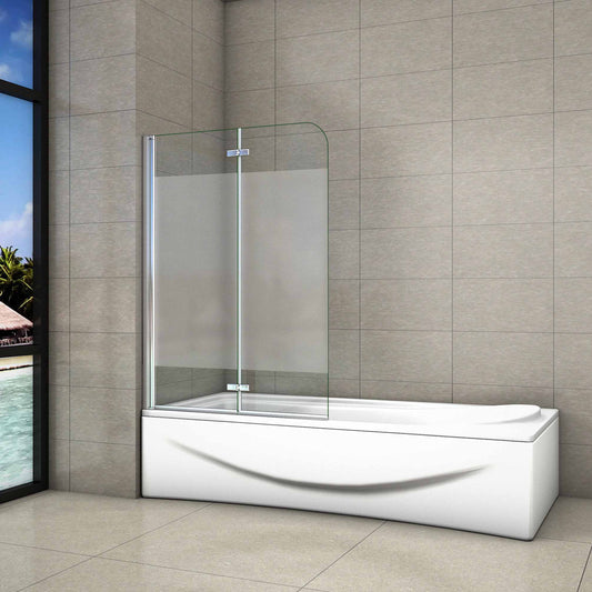 Aica Sopravasca 140 cm Apribile 180 Gradi verso Sinistro/Destro in Vetro Temperato 6 mm Trasparente Anticalcare Fascia Centrale Opaca 100x140cm Verso Sinistro