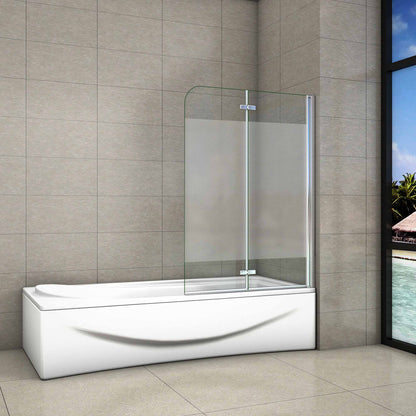 Aica Sopravasca 140 cm Apribile 180 Gradi verso Sinistro/Destro in Vetro Temperato 6 mm Trasparente Anticalcare Fascia Centrale Opaca 100x140cm Verso Destro
