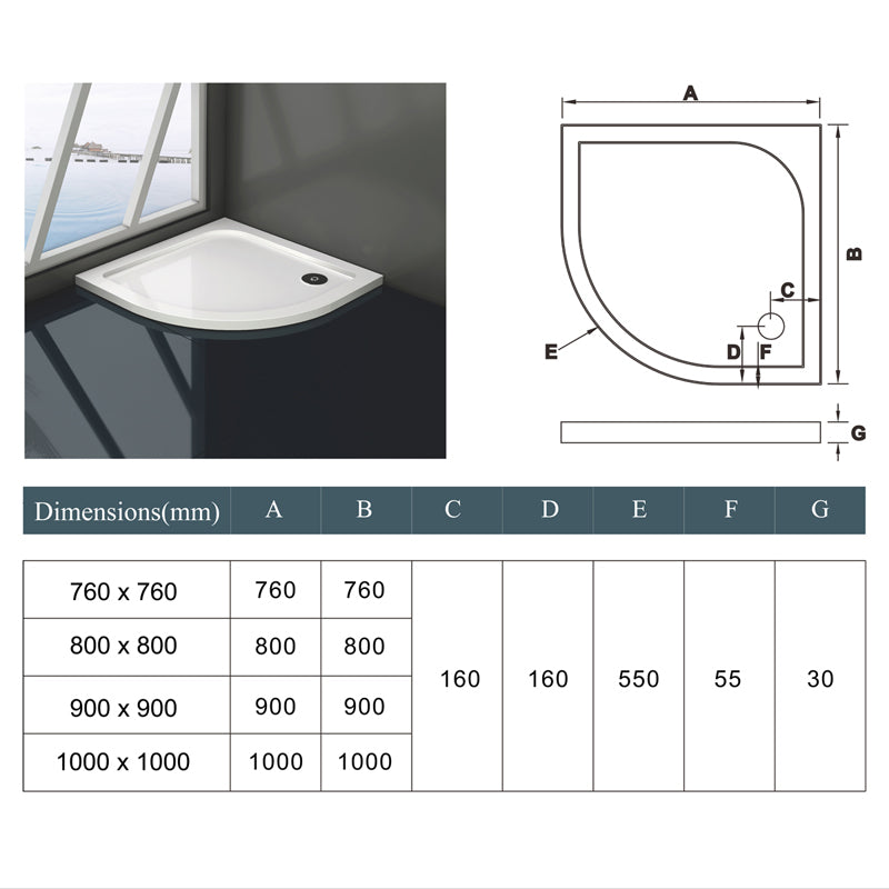 Aica Piatto Doccia Semicircolare Dimensioni Multiple In Marmo Minerale e Resina Mista Ultraslim Bianco Lucido Con Plinto Antiscivolo Antibatterico