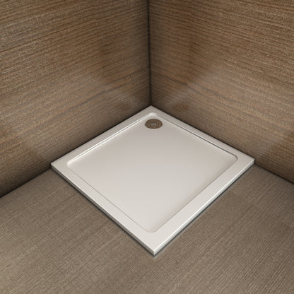 Aica Piatto Doccia Quadrato/Rettangolare Dimensioni Multiple In Marmo Minerale e Resina Mista Ultra Sottile Bianco Lucido Antiscivolo Antibatterico