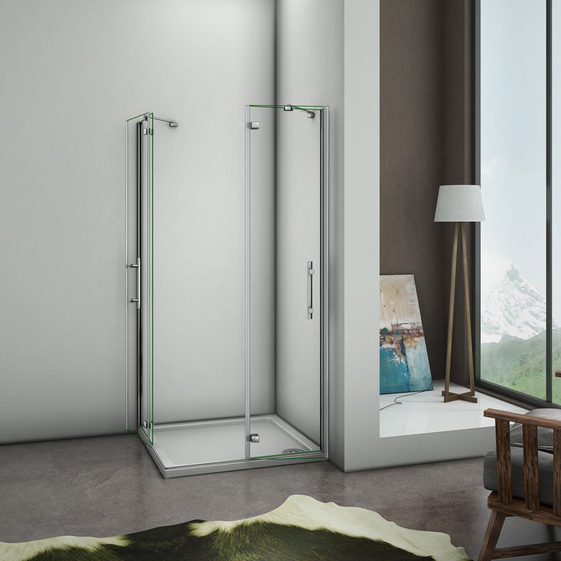 Aica 195 cm Box Doccia Angolare Doppie Porte Battenti Vetro 6 mm Temperato Anticalcare Trasparente Telaio Cromo Lucido varie dimensioni
