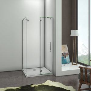 aica-box-angolare-con-lato-fisso- Aica 195cm box doccia angolare porta pieghevole battente 180?? cristallo temperato trasparente anticalcare
