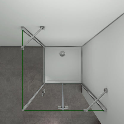 Aica 195 cm Box Doccia Angolare Porta Battente più Parete Fissa Vetro 6 mm Temperato Anticalcare Trasparente Telaio Cromo Lucido varie dimensioni