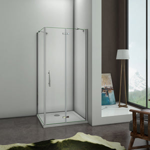 aica-box-angolare-con-lato-fisso- Aica 195cm box doccia angolare porta pieghevole battente 180?? cristallo temperato trasparente anticalcare
