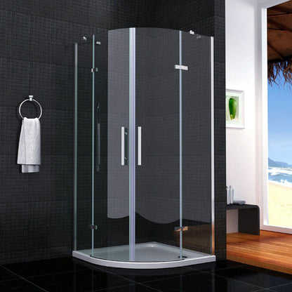 Aica 195 cm Box Doccia Semicircolare Doppia Porta con Cerniere Vetro 6 mm Temperato Trasparente Anticalcare con Barra Stabilizzatrice
