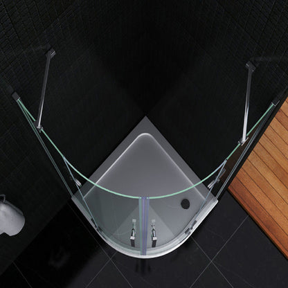 Aica 195 cm Box Doccia Semicircolare Doppia Porta con Cerniere Vetro 6 mm Temperato Trasparente Anticalcare con Barra Stabilizzatrice