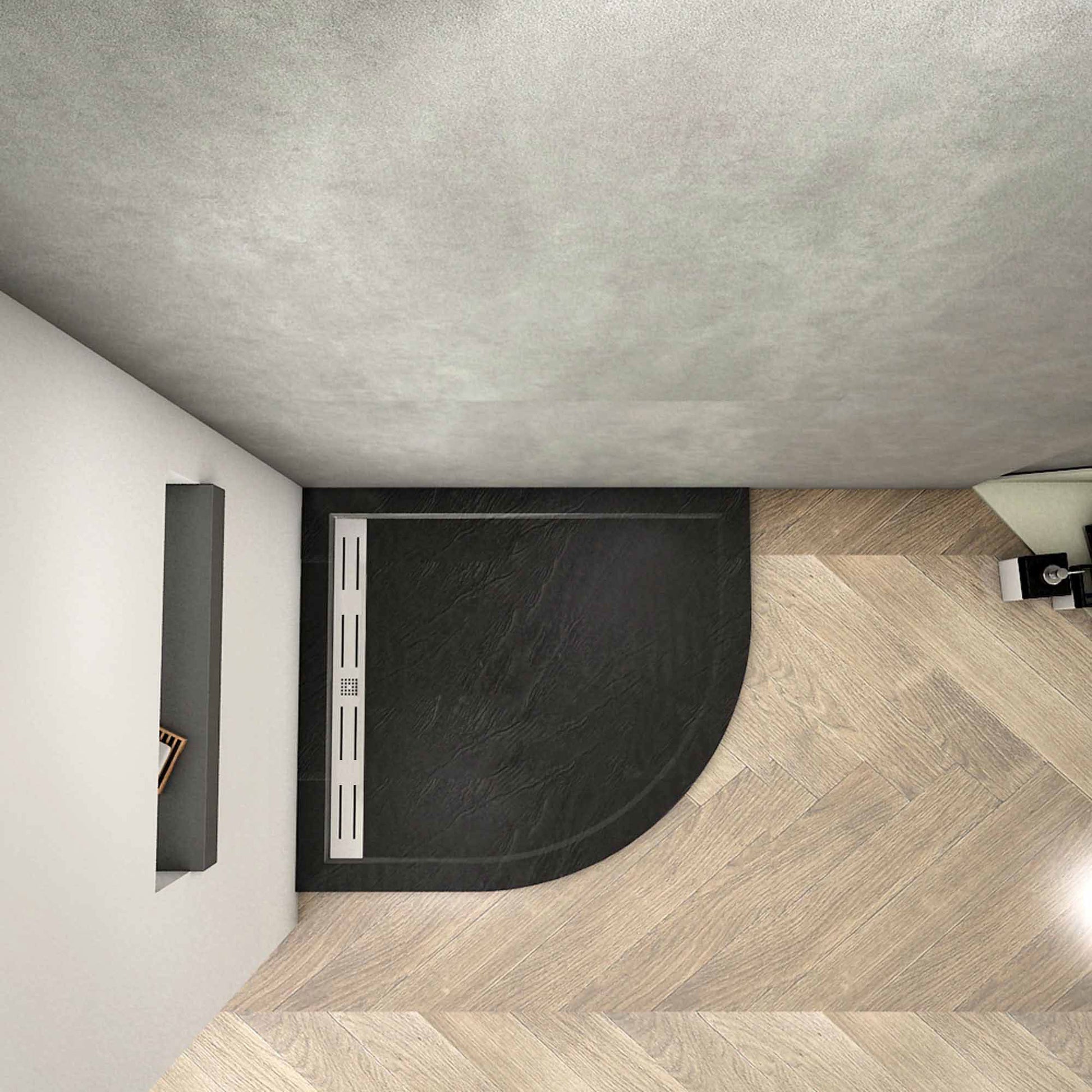 Aica Piatto Doccia Semicircolare in Pietra Vulcanica e Resina Mista Finitura Pietra Nera Ruvida Ultraslim 3 cm Antiscivolo No