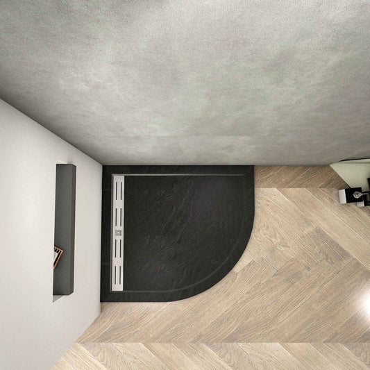 Aica Piatto Doccia Semicircolare in Pietra Vulcanica e Resina Mista Finitura Pietra Nera Ruvida Ultraslim 3 cm Antiscivolo No