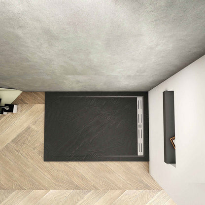 Aica Piatto Doccia Rettangolare/Quadrato In Pietra Vulcanica e Resina Mista Finitura Pietra Nera Ruvida Ultraslim Antiscivolo Antibatterico No