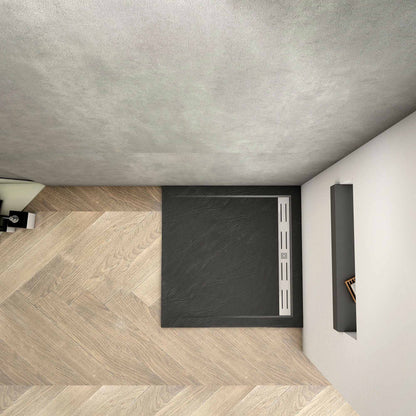Aica Piatto Doccia Rettangolare/Quadrato In Pietra Vulcanica e Resina Mista Finitura Pietra Nera Ruvida Ultraslim Antiscivolo Antibatterico No