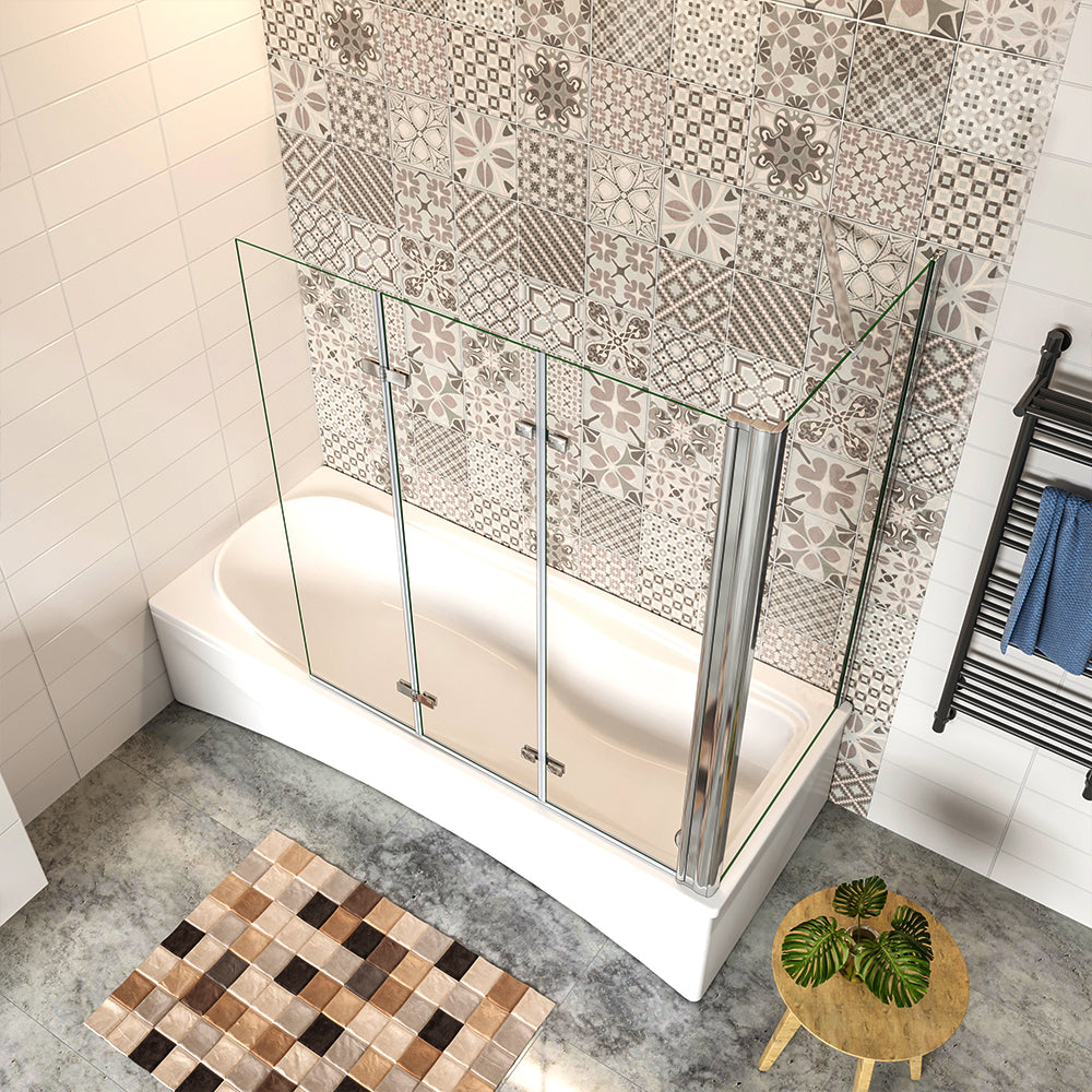 130x140cm Parete Doccia Sopravasca Angolare 3 Ante Pieghevoli con Parete Laterale Vetro Temperato 6mm Trasparente Anticalcare Cromato Lucido