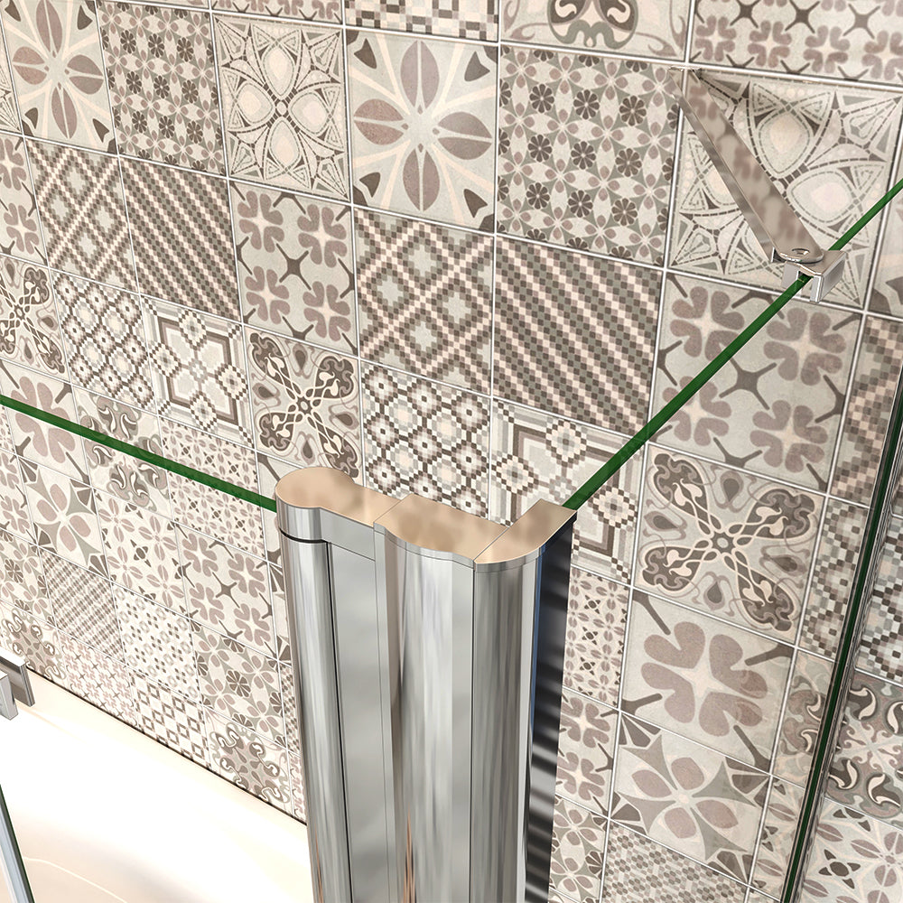 130x140cm Parete Doccia Sopravasca Angolare 3 Ante Pieghevoli con Parete Laterale Vetro Temperato 6mm Trasparente Anticalcare Cromato Lucido