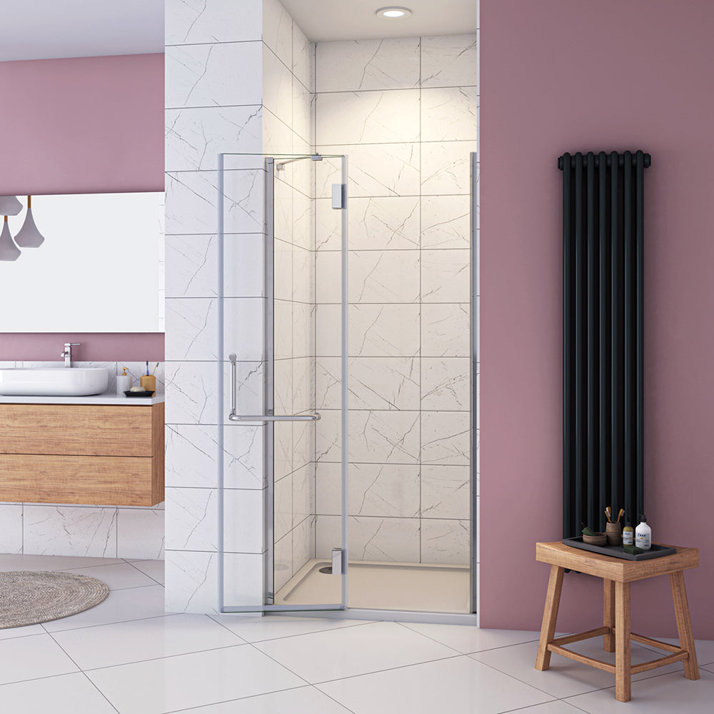 Aica 190 cm Porta Doccia Per Nicchia Apertura Battente Vetro 8 mm Temperato Trasparente Anticalcare Portasciugamani e Barra Stabilizzatrice 90x190