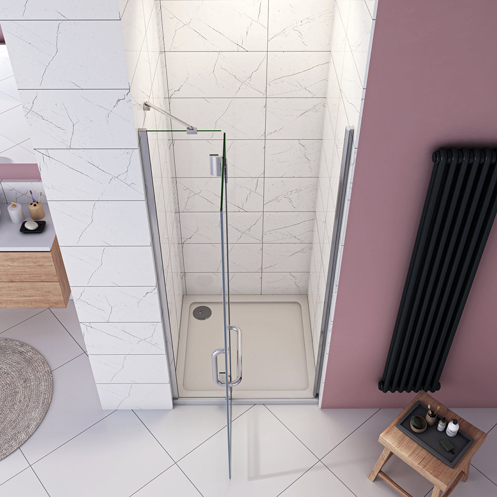 Aica 190 cm Porta Doccia Per Nicchia Apertura Battente Vetro 8 mm Temperato Trasparente Anticalcare Portasciugamani e Barra Stabilizzatrice 100x190