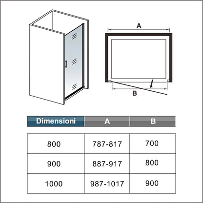 Aica 200 cm Box Doccia Per Nicchia Porta Battente Vetro Temperato Trasparente Anticalcare 8 mm Telaio Nero Opaco Doccia a Filo Pavimento