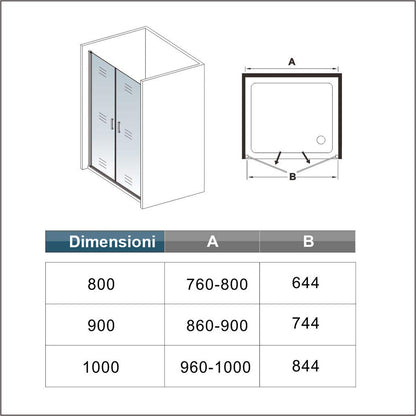 Aica 200 cm Box Doccia Per Nicchia Doppia Porta Battente Saloon In Vetro 8 mm Temperato Trasparente Anticalcare Telaio Nero Opaco