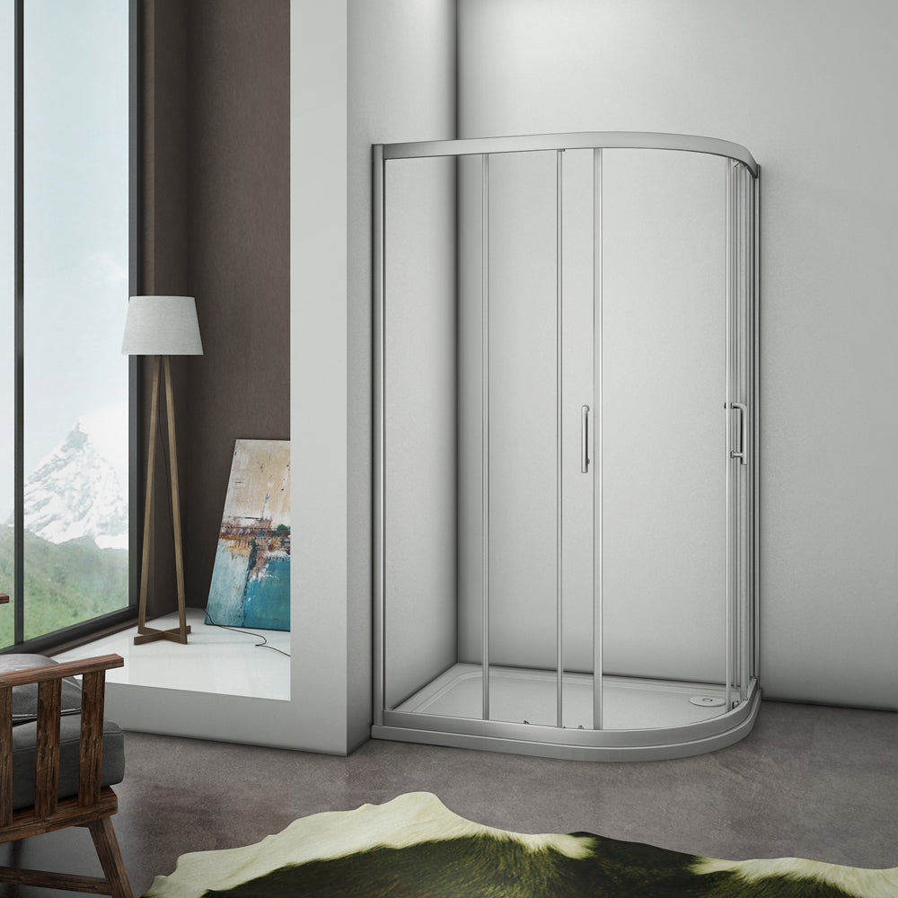 Aica 80X100cm Box Doccia Semicircolare Scorrevole In Alluminio Elettroforesi Vetro Temperato Trasparente R