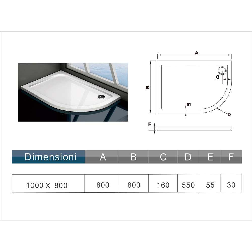 Aica 80X100cm Box Doccia Semicircolare Scorrevole In Alluminio Elettroforesi Vetro Temperato Trasparente R