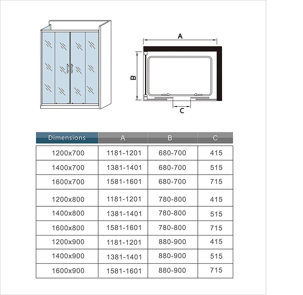 Aica 190 cm Box Doccia Angolare Porta Scorrevole Vetro 5 mm Ingresso Centrale Temperato Trasparente Telaio Cromato Lucido varie dimensioni