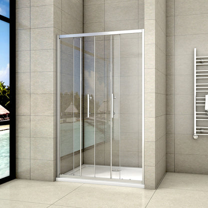 Aica 190 cm Porta Doccia Per Nicchia Doppie Ante Scorrevoli Ingresso Centrale In Vetro 5mm Temperato Trasparente 140x190