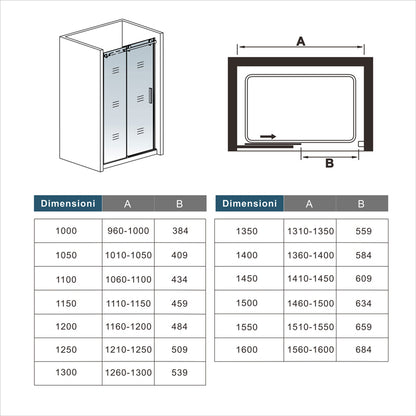Aica 195 cm Porta Doccia Per Nicchia Anta Scorrevole Ingresso Laterale Vetro 8mm Temperato Trasparente Anticalcare Cromato Lucido