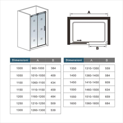 Aica 195cm Porta Doccia Per Nicchia Anta Scorrevole Ingresso Laterale In Vetro 6mm Temperato Trasparente Telai In Alluminio Cromato Lucido