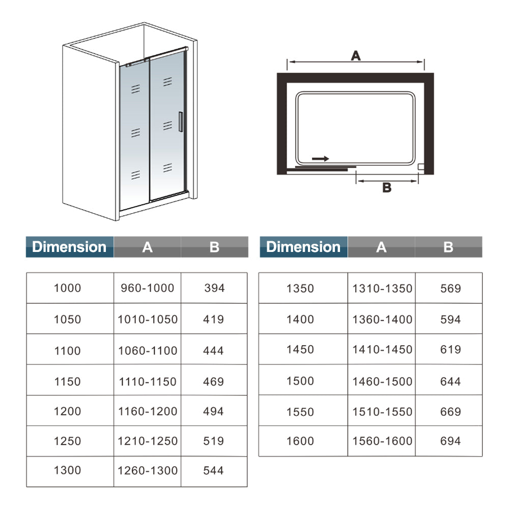 Aica 195 cm Porta Doccia Per Nicchia Anta Scorrevole Ingresso Laterale In Vetro 8 mm Temperato Trasparente Anticalcare