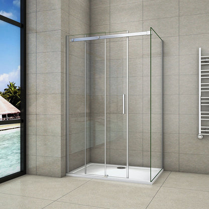 Aica 195cm Box Doccia Angolare Porta Scorrevole Vetro 8mm Temperato Anticalcare Trasparente Telaio Cromato Lucido varie dimensioni 110 100