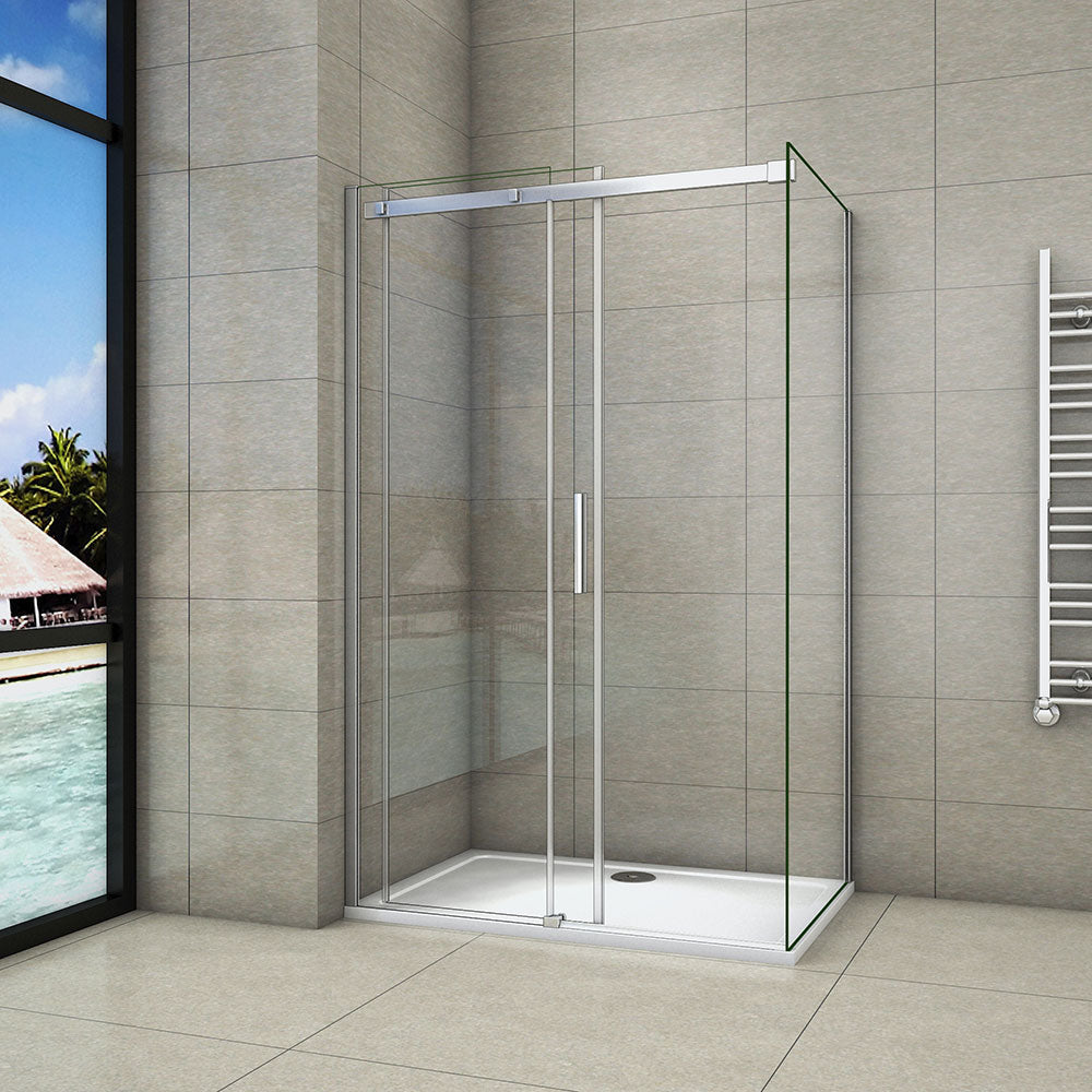 Aica 195cm Box Doccia Angolare Porta Scorrevole Vetro 8mm Temperato Anticalcare Trasparente Telaio Cromato Lucido varie dimensioni