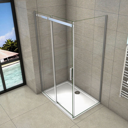 Aica 195cm Box Doccia Angolare Porta Scorrevole Vetro 8mm Temperato Anticalcare Trasparente Telaio Cromato Lucido varie dimensioni