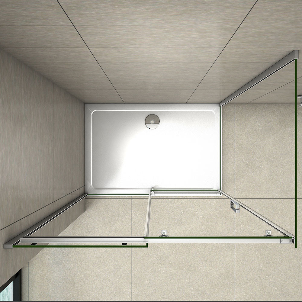 Aica 195cm Box Doccia Angolare Porta Scorrevole Vetro 8mm Temperato Anticalcare Trasparente Telaio Cromato Lucido varie dimensioni