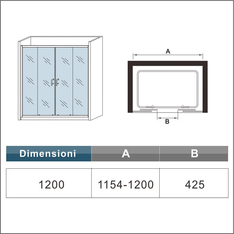 Aica Box Doccia Per Nicchia Doppie Porte Scorrevoli Da Bagno Vetro Temperato Trasparente 120X185cm