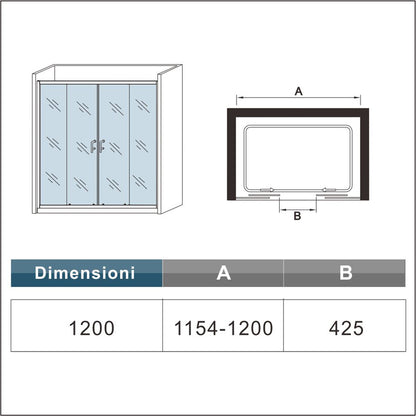 Aica Box Doccia Per Nicchia Doppie Porte Scorrevoli Da Bagno Vetro Temperato Trasparente 120X185cm