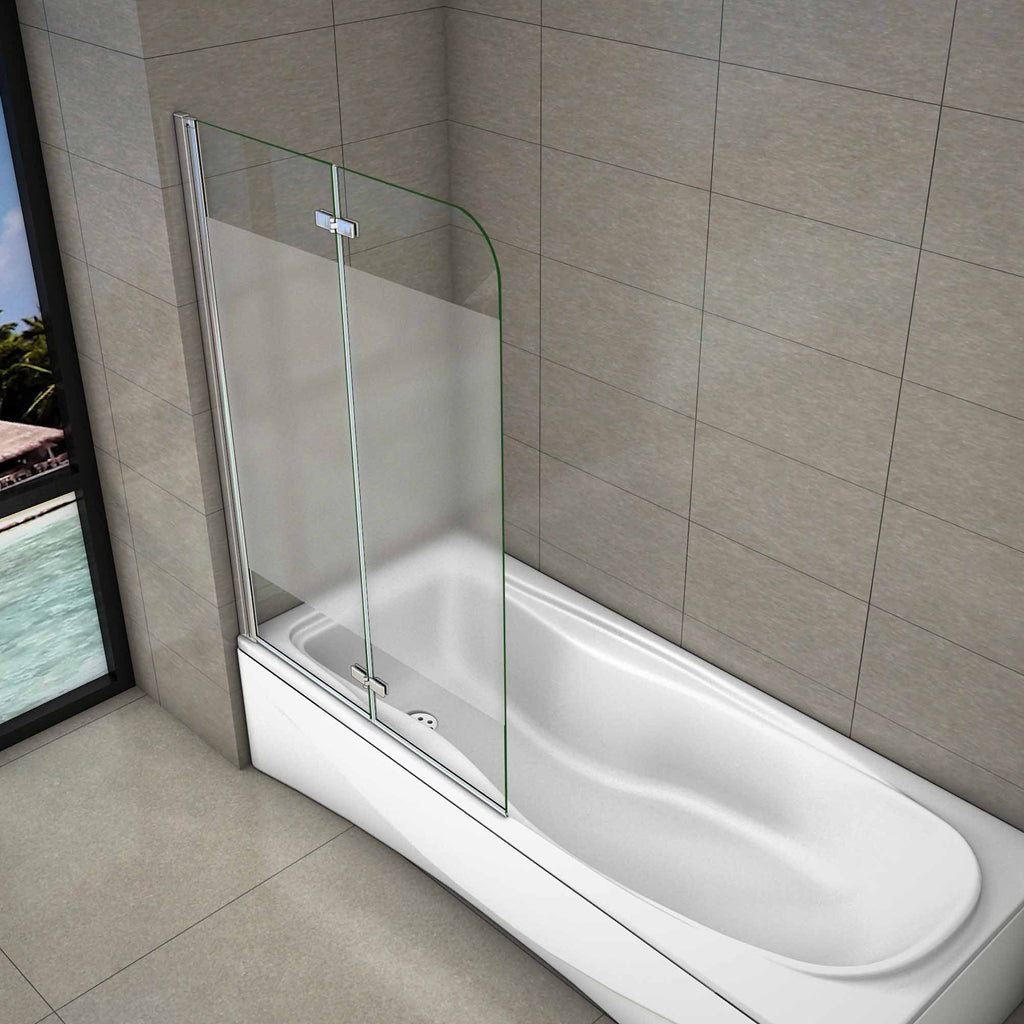 Aica Sopravasca 140 cm Apribile 180 Gradi verso Sinistro/Destro in Vetro Temperato 6 mm Trasparente Anticalcare Fascia Centrale Opaca