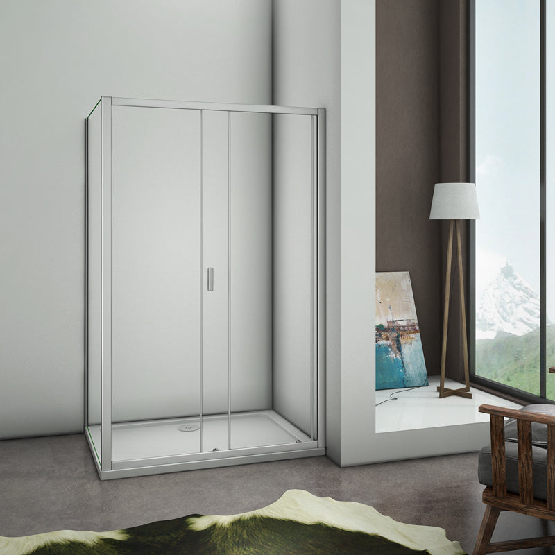 Aica Box Doccia Porta Scorrevole Telaio In Alluminio Elettroforesi Vetro Temperato Trasparente 6mm