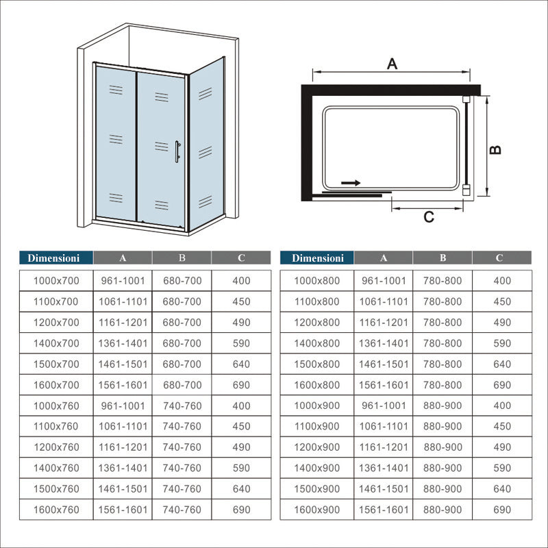 Aica Box Doccia Porta Scorrevole Telaio In Alluminio Elettroforesi Vetro Temperato Trasparente 6mm