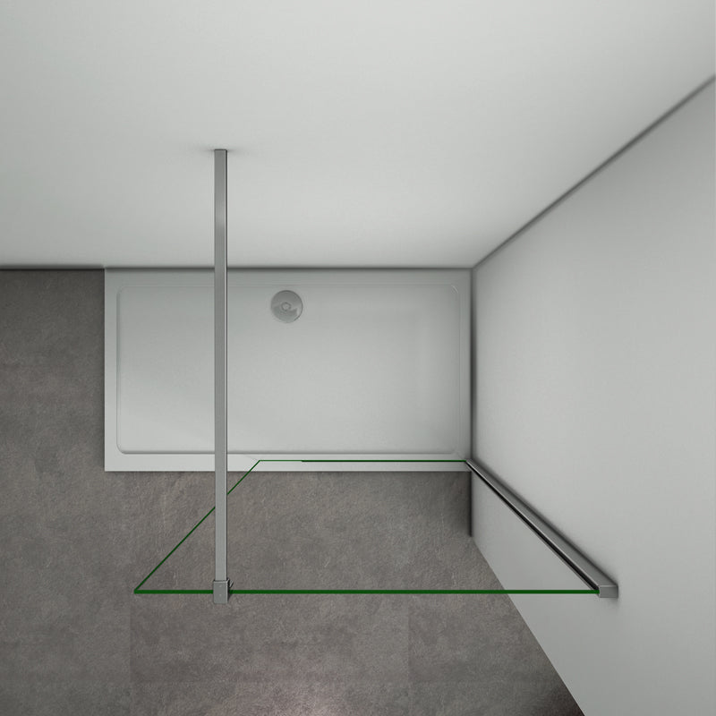 Aica Box Doccia Walk In Parete Fissa Vetro 8mm Temperato Trasparente Anticalcare Alta 2M Barra Stabilizzatrice Tagliabile